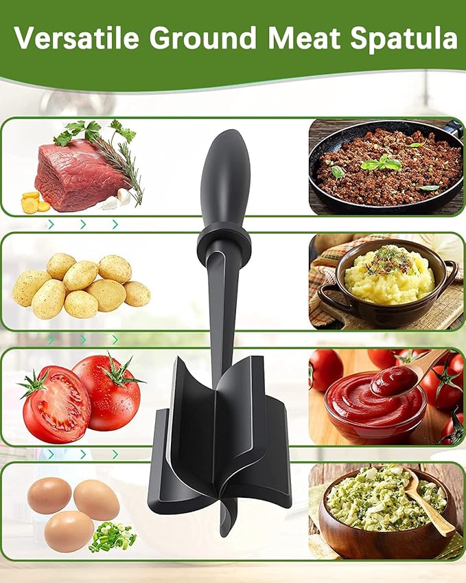 Upgrade Meat Chopper, Heat Resistant Meat Masher for Hamburger Meat, Ground Beef Smasher, Nylon Hamburger Chopper Utensil, Ground Meat Chopper, Non Stick Mix Chopper, Mix and Chop Potato Masher Tool