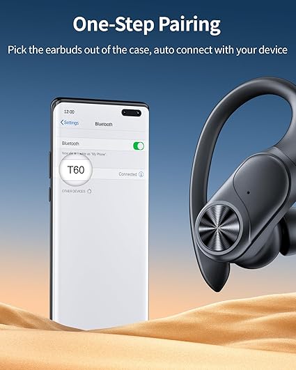 PocBuds Bluetooth Headphones Wireless Earbuds 80hrs Playtime Wireless Charging Case Digital Display Sports Ear Buds with Earhook Deep Bass IPX7 Waterproof Over-Ear Earphones for TV Phone Laptop