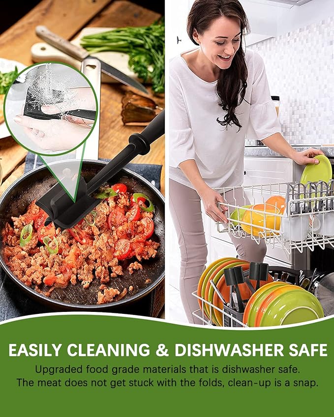 Upgrade Meat Chopper, Heat Resistant Meat Masher for Hamburger Meat, Ground Beef Smasher, Nylon Hamburger Chopper Utensil, Ground Meat Chopper, Non Stick Mix Chopper, Mix and Chop Potato Masher Tool