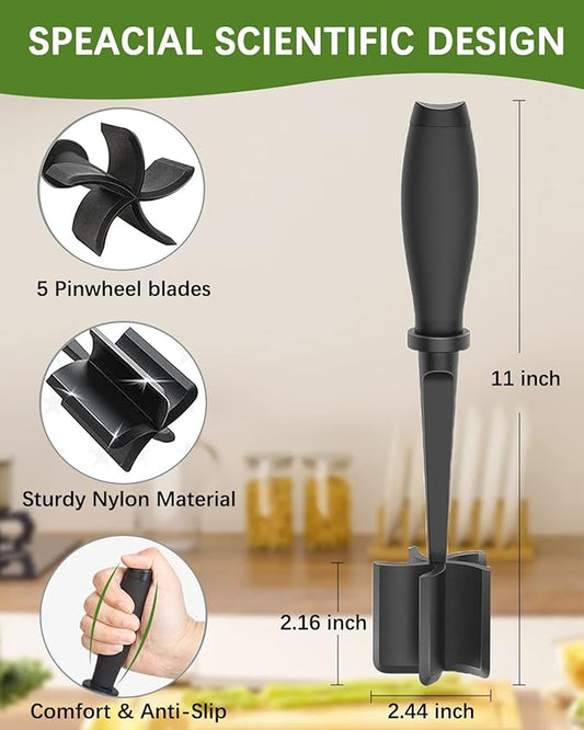 Upgrade Meat Chopper, Heat Resistant Meat Masher for Hamburger Meat, Ground Beef Smasher, Nylon Hamburger Chopper Utensil, Ground Meat Chopper, Non Stick Mix Chopper, Mix and Chop Potato Masher Tool