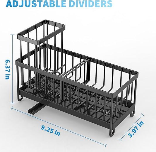 Black Sponge Holder for Kitchen Sink, Sink Caddy Organizer with High Brush Holder, Kitchen Countertop Organizers and Storage Essentials, Rustproof 304 Stainless Steel, Soap Dispenser Organize